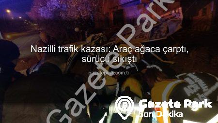 Nazilli trafik kazası: Araç ağaca çarptı, sürücü sıkıştı