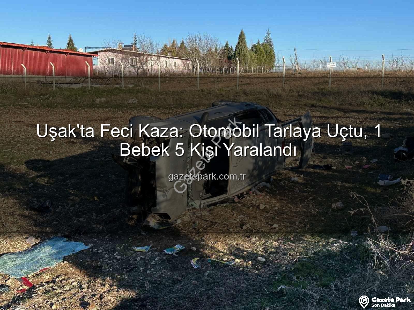 Uşak trafik kazası - Uşak'ta Feci Kaza: Otomobil Tarlaya Uçtu, 1 Bebek 5 Kişi Yaralandı